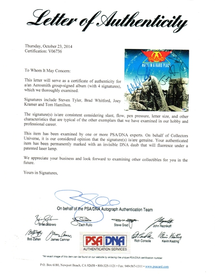 AutographCOA (ACOA) Authentication's Letter of Authenticity (LOA) is included. AutographCOA (ACOA) Authentication's Letter of Authenticity (LOA) is included.