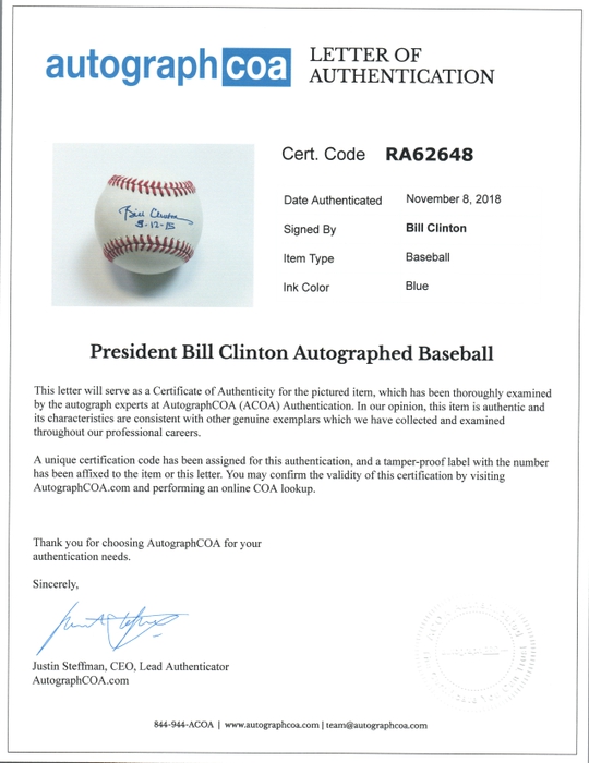 AutographCOA (ACOA) Authentication's Letter of Authenticity (LOA) is included.